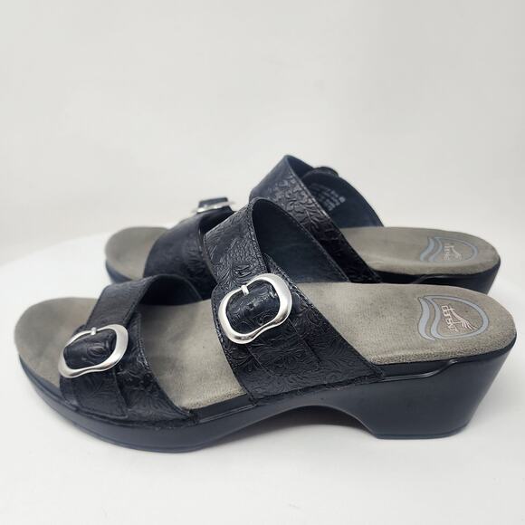 Dansko Sophie 2 Strap Sandal EU40/US9.5-10 Black Tropical Floral Emboss Leather - Picture 6 of 13